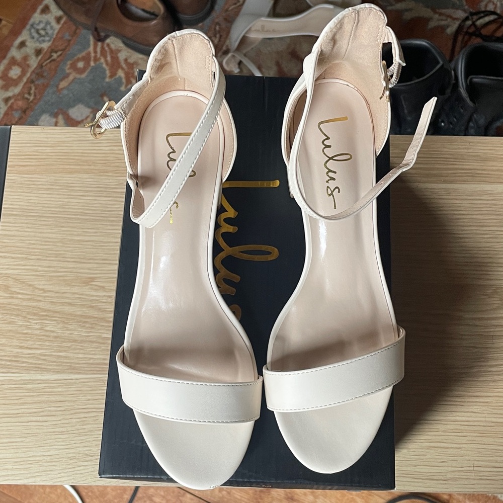 Lulus Cream Harper Ankle Strap Heel